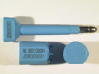 Goedgekeurde container bolt seal met alfanumeriek identificatiekenmerk NL 802130094.