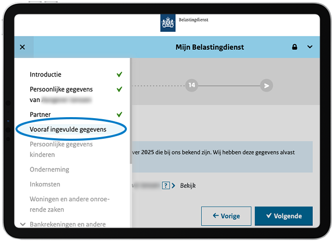 Uitleg vooraf ingevulde gegevens wijzigen, boven afbeelding toegelicht.