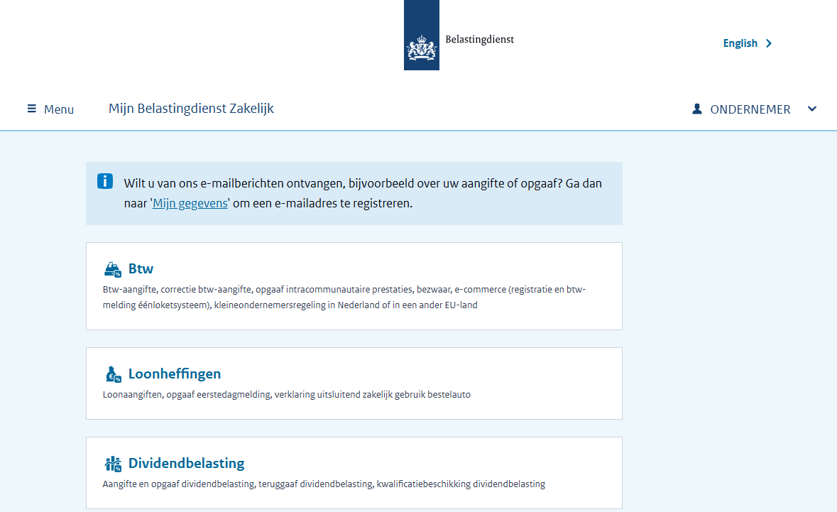 Schermafbeelding Btw-aangifte in Mijn Belastingdienst Zakelijk