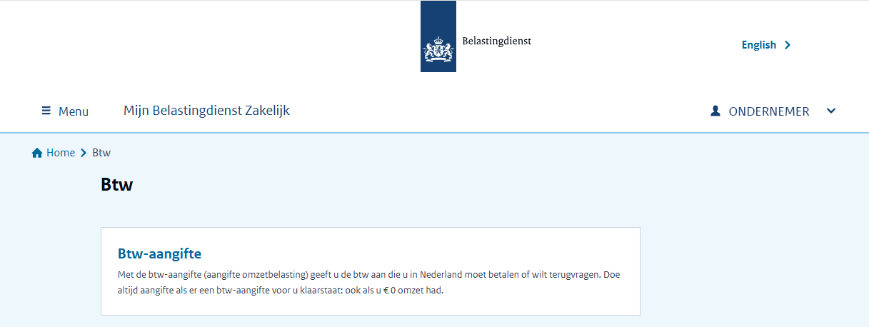 Schermafbeelding btw-aangifte Mijn Belastingdienst Zakelijk