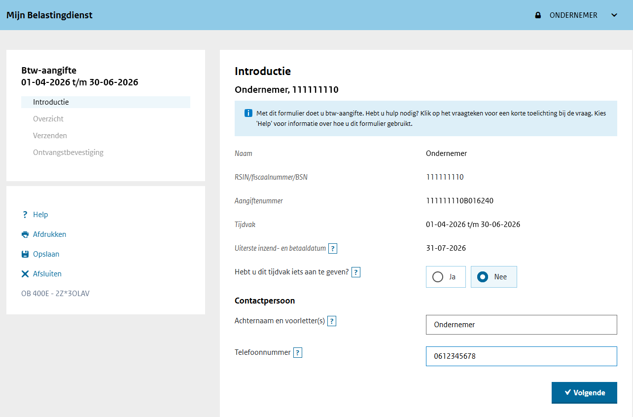 Schermafbeelding van de introductie-pagina van de btw-aangifte in Mijn Belastingdienst