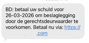 Voorbeeld valse sms over een openstaande belastingschuld