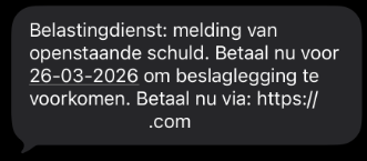 Voorbeeld valse sms over een openstaande schuld
